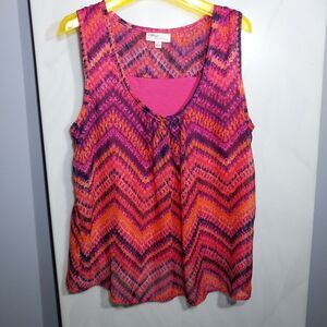 Allison Brittney Women’s Tank Top L Colorful Lined Split Back Boho Sheer Flowy